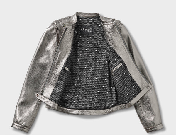 Zara - Metallic Biker Jacket - Silver - Women