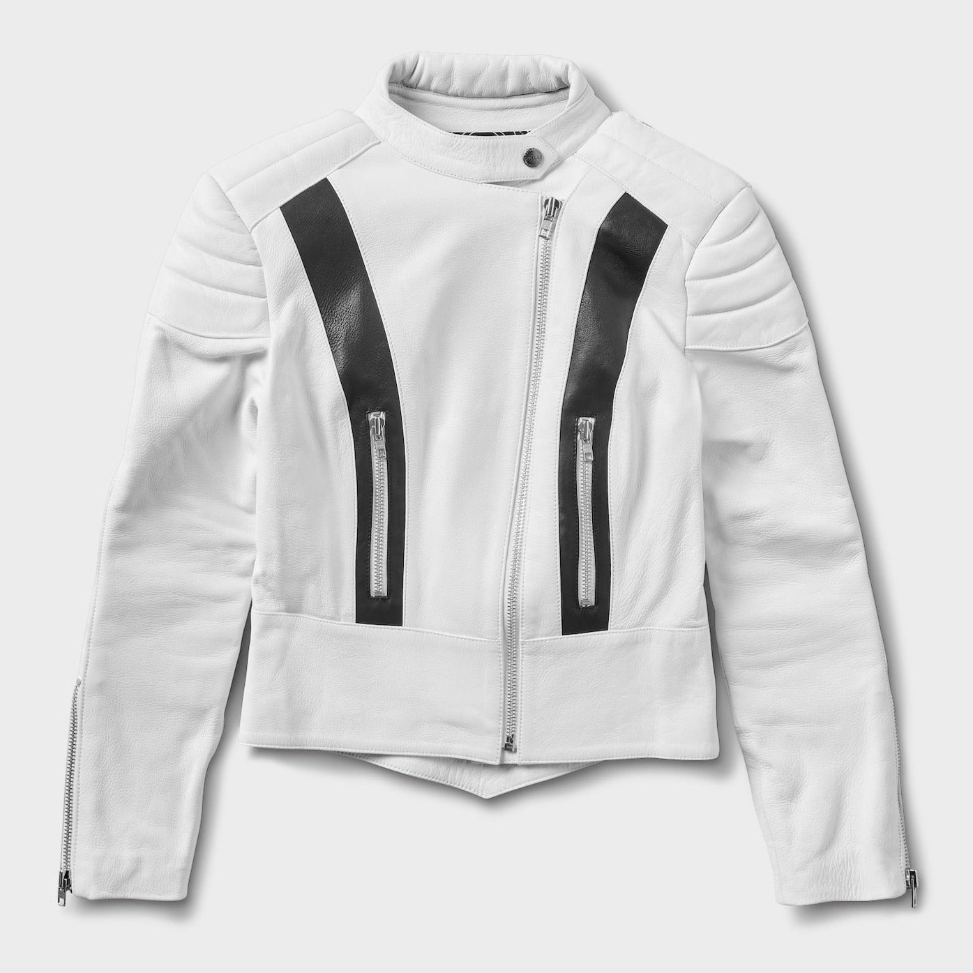Stevie Off White Leather Motorcycle Jacket